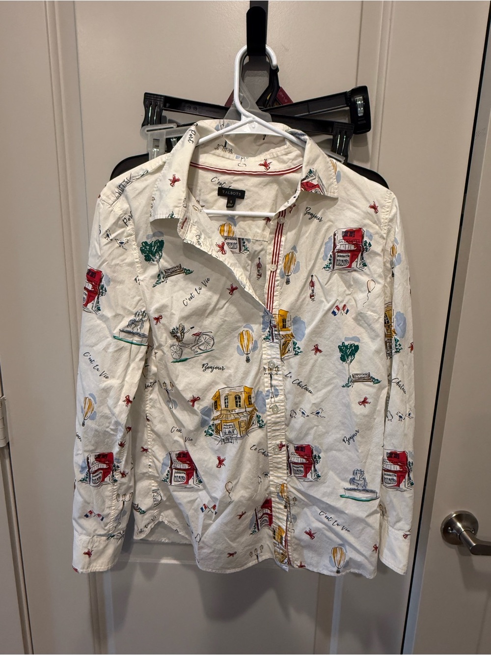 Talbots Cream Printed Button-Up Shirt Jacket with Red & Yellow Accents